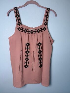 Embroidered Rose Pink Sleeveless Camisole with Black Detail
